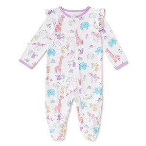 Wonder Nation Baby Girls' Tossed Animals Sleep N Play Pajamas 0-3 Months NWT